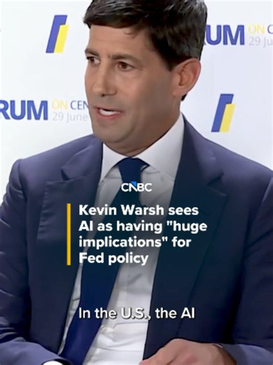 Fed Chairman Kevin Warsh declined to speculate on the long-term ramifications of the artificial intelligence boom after saying previously that he thought it ultimately would help ease inflation. Follow for live updates from the ECB Forum at the #linkinbio or the link on screen. #CNBC #warsh #ai #inflation
