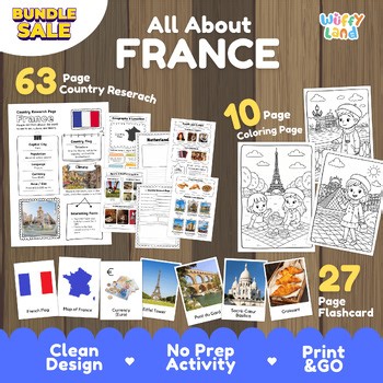 France Country Study Unit BUNDLE | Research Pages, Flashcards & Coloring Pages