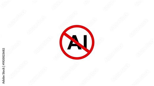 Anti-AI symbol with a bold design, perfect for content about protests against AI automation. Motion graphics of stop red circle