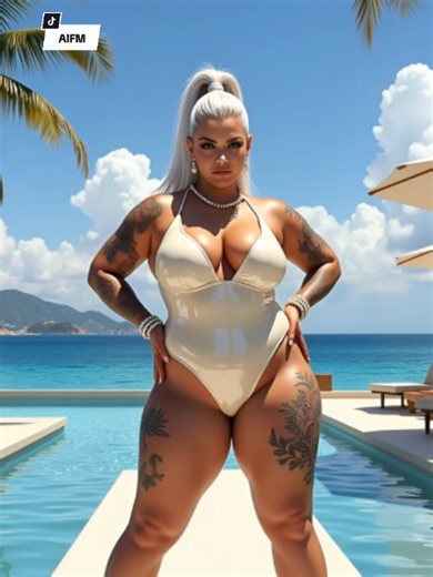 🔥AI Fashion Magazine👀 presents: swimwear edition 🌴✨ ivory glossy plus-size swimsuit with luxury resort styling 🤍🌊📲 #swimwear #swimsuit #summerlook #plussizestyle #xxlfashion #aifashion