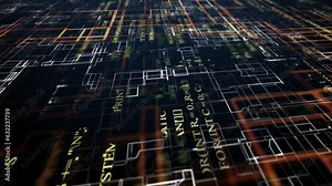 Digital cyberspace with particles and digital network connections.