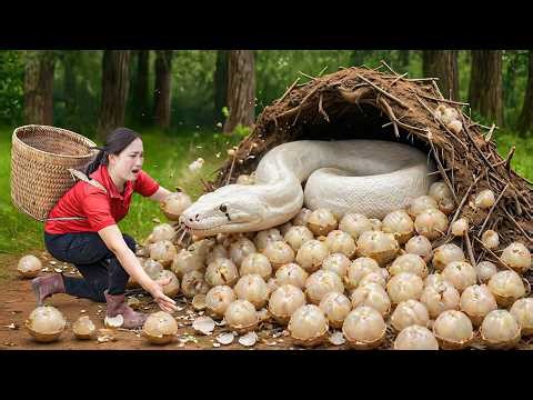 Harvesting Rare Wild Langsat, Rescuing Giant White Python by Stream | Jungle Survival Life