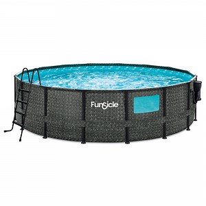 Funsicle 16ft x 48in Round Crystal Vue Oasis Above Ground Pool, Dark Herringbone with SkimmerPlus Filter Pump, Age 6 & up