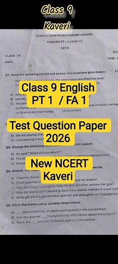 Class 9 English PT1 Question Paper 2026 🔥 | Kaveri New NCERT| Letter to Editor | #grammar #kaveri