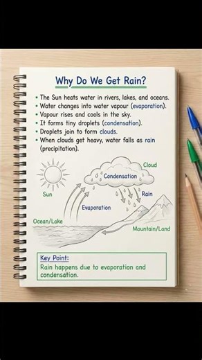 Why Do We Get Rain?Rain is part of the water cycle! 🌧️ The Sun heats water, it evaporates, rises,