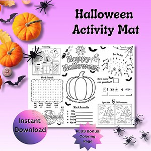 Halloween Activity Mat: Printable Games & Coloring Pages (PDF) - Etsy