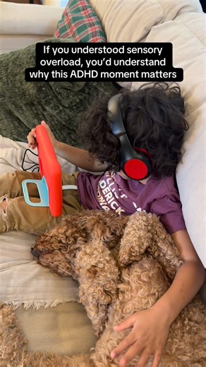 If people truly understood sensory overload, they’d think twice before judging moments like this. Because what looks like “just screen time” or “just snuggling the dog” …is actually an ADHD brain finally calming down after a day that was way too loud, too fast, and way too much. Most people never see: • the constant noise in his head • the pressure to “hold it together” all day • the crash that happens the second he’s finally safe But his nervous system feels every bit of it. And in moments like