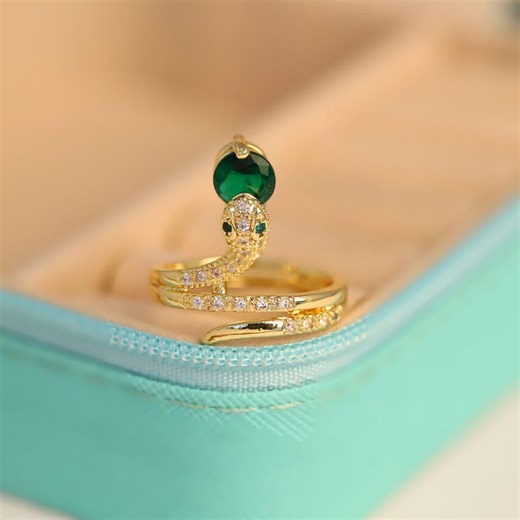 Emerald Green Snake Wrap Ring With Crystal Accents - Etsy