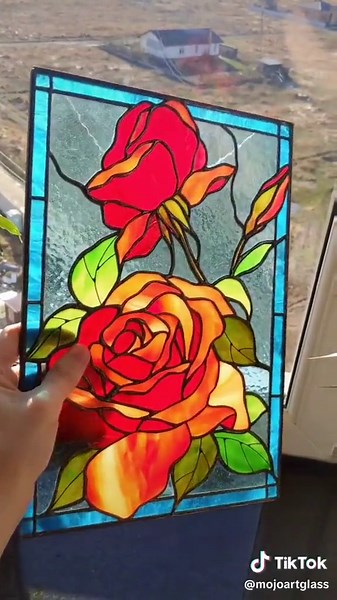 Rose Stained Glass Pattern | Rectangular DIY Panel Template PSD SVG - Etsy