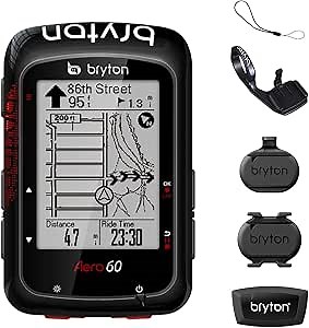 Bryton Aero 60T GPS Cycle Computer (with Heart Rate Monitor + Speed +Cadence + Metal Aero Mount). Pre-Load OSM map, Follow Track. Support Power Meter, ESS.