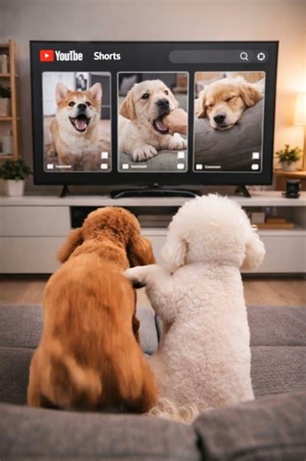 TitleCute Bichon & Poodle Watching Dog Shorts on TV 🐶 #shorts