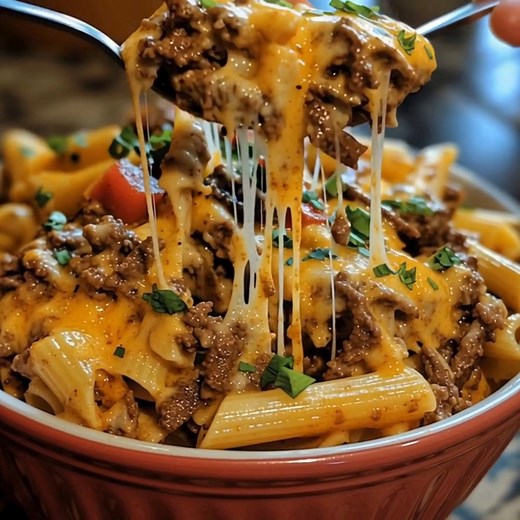 Cheesy Beef Penne Pasta This Cheesy Beef Penne Pasta is the definition of comfort food, hearty ground beef, tender pasta, and melty cheese all tossed together in a rich savory sauce. It’s quick, filling, and perfect for busy weeknights! 🛒 Ingredients: 12 oz penne pasta 1 lb ground beef 1 small onion, diced 2 garlic cloves, minced 1 ½ cups shredded cheddar cheese 1 can (14 oz) diced tomatoes (drained) 1 cup beef broth 1 tsp paprika ½ tsp Italian seasoning ½ tsp salt (or to taste) ½ tsp black pep