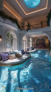 Beautiful swimming pool room with sofas and skylight 💦✨ #pool #mansion #soothing | Monique Lula