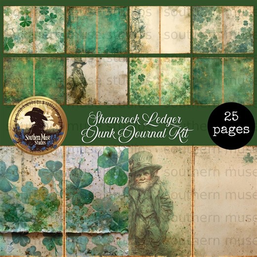 Shamrock Junk Journal Kit, 25 Digital Papers, Scrapbook Embellishments, Leprechaun Paper Craft, Printable Ephemera, St Patricks Day Tags - Etsy