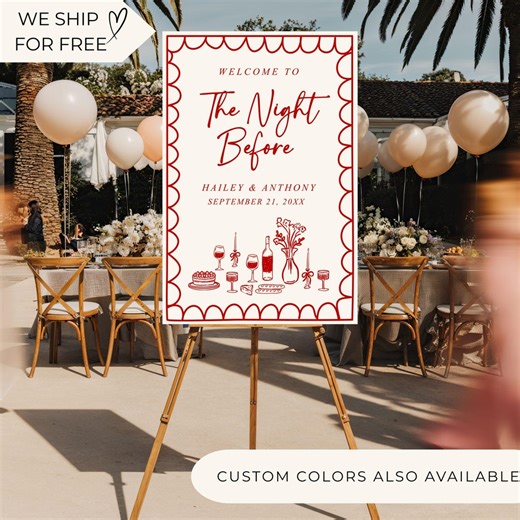 The Night Before Rehearsal Dinner Welcome Sign | Custom Hand-drawn Wedding Welcome Sign | Personalized Rehearsal Dinner Sign | - Etsy