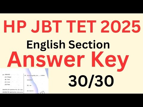 🔴👉HP JBT TET Answer Key, English Section Answer Key OUT Check Now All Questions