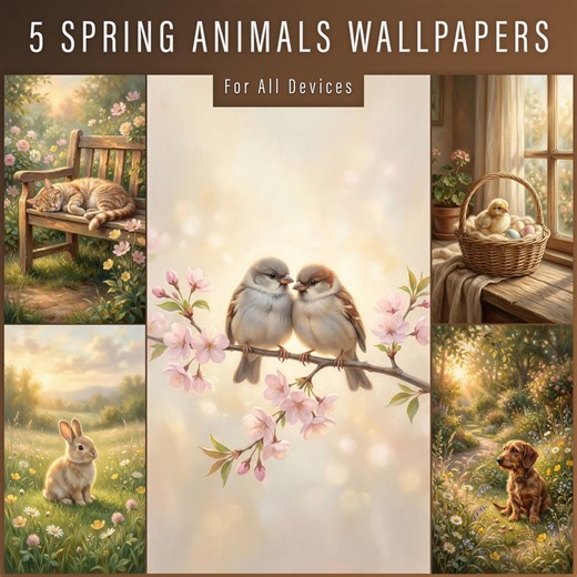 5 Spring Animals Wallpapers Bundle, Cute Bunny Cat Dog Birds Aesthetic Nature Background for iPhone Android Desktop Tablet & TV 4K Download - Etsy
