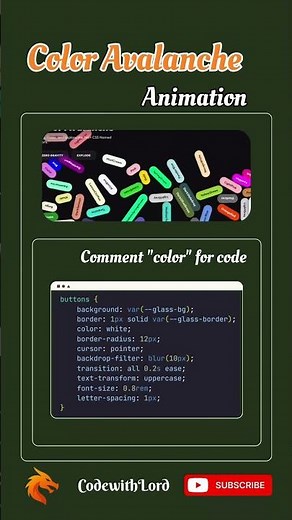 Color Avalanche Animation with HTML CSS & JavaScript 🌈 | Glassmorphism UI Effect #Shorts