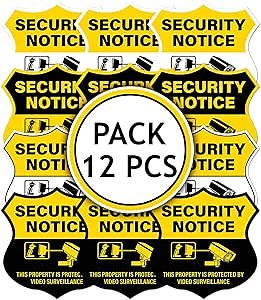 Pack 12 Pcs Protected by Video Surveillance Security Camera Sticker for House Vehicles Caution Warning Signs Indoor Outdoor Window Bumper Stickers Vinyl Decals Home Accessories