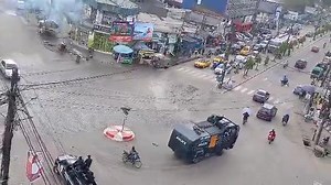 Cat and Dog game in Douala today between the police and protesting commercial bike riders who go blocking major roundabout to protest but are dispersed by the police. | Cameroon News Agency