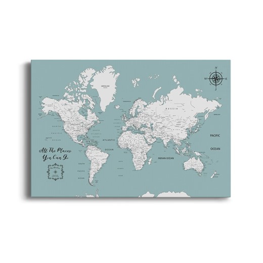 Large World Map - Light Turquoise | Personalized Canvas Print | Wall Art | Multiple Sizes - Etsy