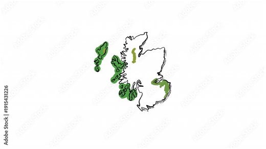 Animated outline of Scotland filling with green color, representing growth and vitality.