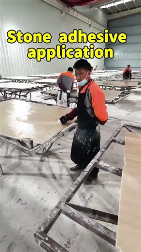 Marble slab processing with full adhesive application ensures greater stability.#Marble #LuxuryStone