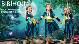 BIBIHOU Brave Princess Merida Costume Kids Dress up Birthday Carnaval Party Classic Costume 3T