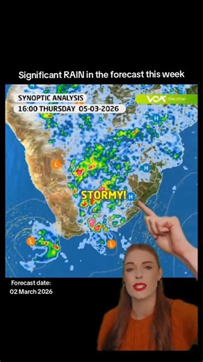 Vox Weather Update | 02–06 March 2026 A significant rainfall week lies ahead for much of South Africa, with widespread showers and the potential for severe thunderstorms in places. 🌧️⛈️ Michelle breaks down what you can expect this week. #VoxWeather #WeatherForecast | Vox Weather