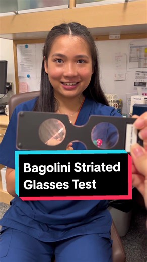 🔍Our #Orthoptist, Pearl, introduces the Bagolini Striated Glasses Test to check if a patient's eyes are working well. Here is the test in your POV! #HealthcareScholarships #alliedhealth #healthcareworker #eyes #eyecare #eyecaretips #orthoptics #healthcare #eyes #meetourscholars #glasses #dailywork #scholarships #pov #medicaltiktok