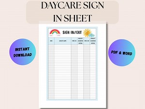 Daycare Paperwork, Daycare Forms, Childcare Sign In, Childcare Sign Out, Parent Drop off Digital Download Regular PDF Fillable PDF Word Doc - Etsy