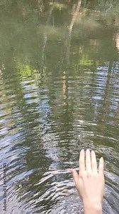 Beautiful blonde girl sits on a pier near the river with green water. Summer vacation party.
