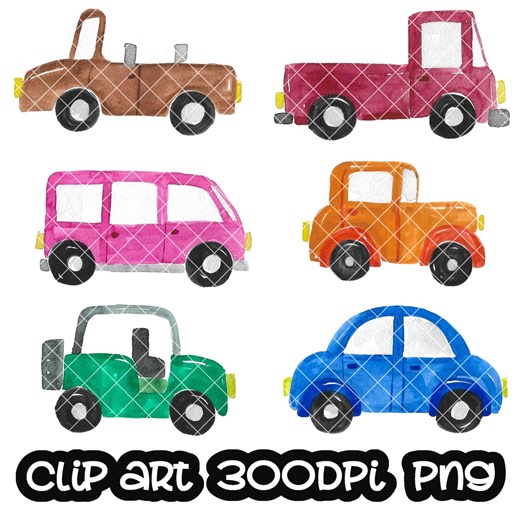 Cars Clip Art, Watercolor Clipart (PNG, Instant Download) - Etsy