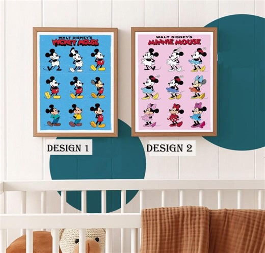 Retro Mickey Minnie Mouse Evolution Posters/ Canvas, Disneyland Mouse Print, Nursery Wall Art, Kids Room Decor,  Birthday Party or Event