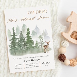 Oh Deer Baby Shower Invite Digital Template - Rustic Woodland Boy Theme - Etsy