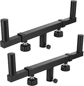 Dual Speaker Pole Mounts, Adjustable 15.7"-22.8" Width, 1 3/8" Poles Speakers Mounting Stand Bar Adapter for DJ Speaker (Black)