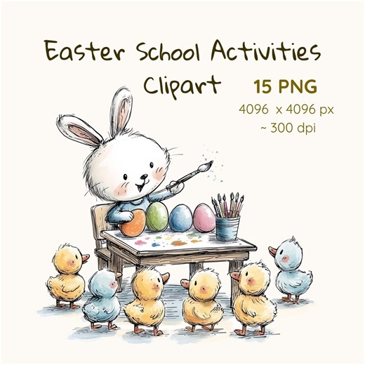Easter School Activities Clipart PNG, Egg Hunt, Teacher Resources, Teacher Student, Learning DIY, Spring School Decor, Instant Download
