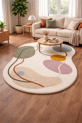 Contemporary Organic Shape Rug – Hand Tufted Wool Rug With Pastel Abstract Design - Etsy