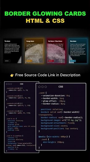 Border Glowing Cards in HTML & CSS | Free Source Code
