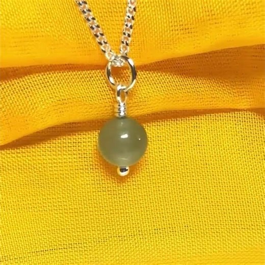 Real jade necklace round ball shaped light green pendant