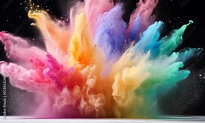 Colorful explosion of vibrant powder creates dynamic display of pink, blue, yellow, and orange hues, showcasing energy and joy in stunning visual experience.