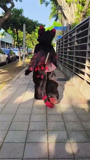 Audit Village was so hot☀️ Thanks for playing with Fei🐈‍⬛Love you all🖤 #furry #fursuit #kemono