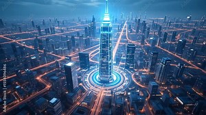 AI smart city layout rising from real-time binary encoding on electric grid plane