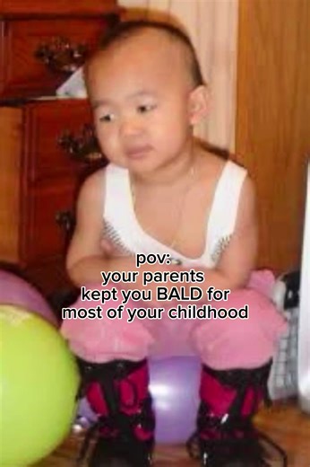 In Burmese culture, it's very common for parents to shave their child's head over and over to make their hair grow thicker. No idea if that's actually true...but being born and raised in Canada, the only bald role model I had was Caillou #burmese #myanmar #uncstatus #asianchildhood