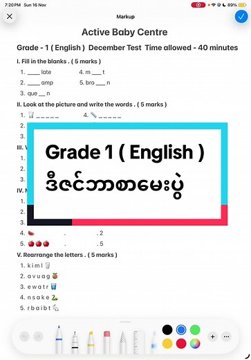 Grade 1 English Practice Questions for December