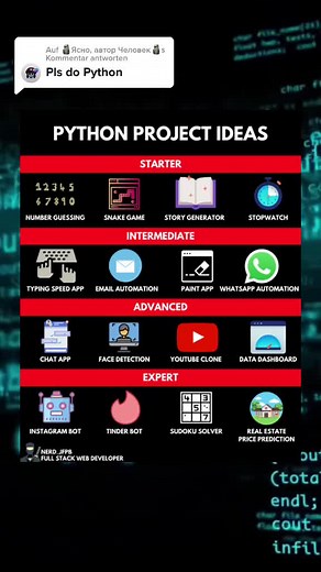 Antwort auf @🗿Ясно, автор Человек🗿 Python Project Ideas #learn #coding #Python #Project #Ideas #developer