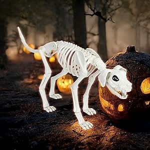 Halloween Decoration Skeleton Dog, Animal Bones Skeletons with Posable Joints for Halloween Decorations Outdoor Indoor,Haunted House Spooky Scene Party Favors Decor White