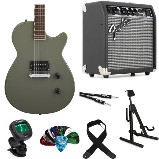Gretsch Streamliner Jet Club 1 Pickup Electric Guitar and Fender Amplifier Essentials Bundle - Olive Drab