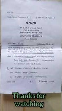 BCA 5th semester Computer Graphics question paper 2021-22 #MDU