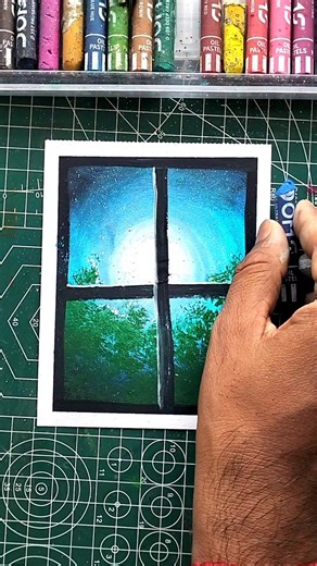 Beautiful Night Sky Drawing with Oil Pastels | Easy Window Scenery Tutorial